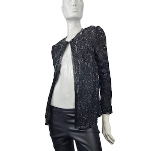 Vintage Papell Boutique Black Silk Beaded Blazer PM Medium