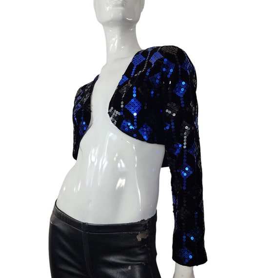 Vintage Sequin Velvet Blazer Cropped Blazer Boler… - image 4