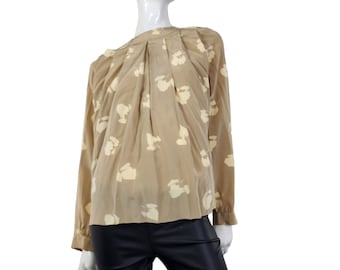 Blusa Vintage Adrienne Papell Tan Seda 8 / Medium