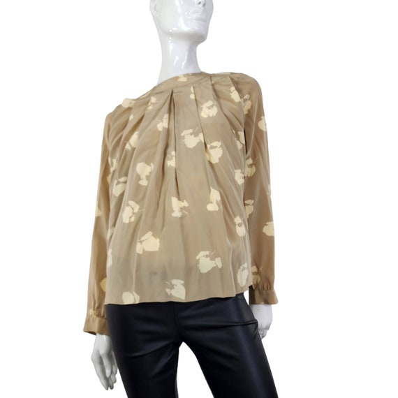 Vintage Adrienne Papell Tan Silk blouse 8 / Medium - image 1