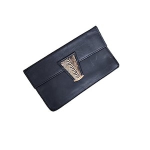 Vintage black leather clutch / wallet
