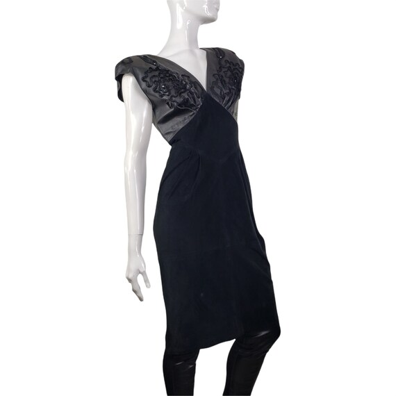 Vintage Black Leather Suede Dress Small - image 6