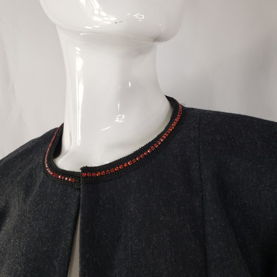 Vintage Gray Wool Blazer with Red Crystal Trim Sm… - image 7