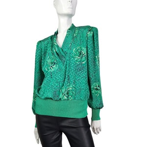 Vintage Castleberry Green Floral V Neck Blouse M/L