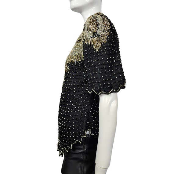 Vintage Kazar Black and Gold Beaded blouse - image 5