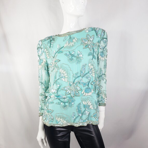 Vintage 70s Beaded Sequin Top Medium