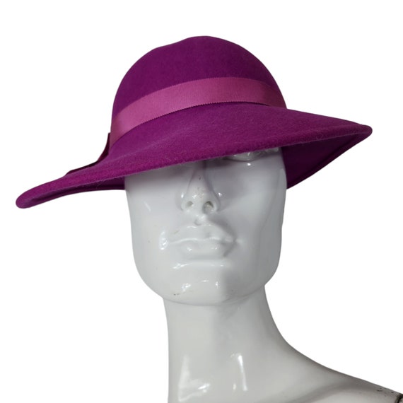 Vintage 80s Fushia Pink Wool Hat - image 2