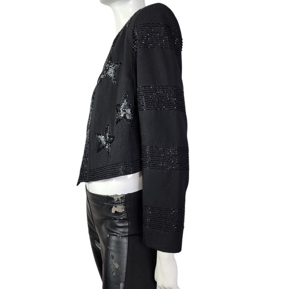 Vintage Marc D'Arcy Black Wool Beaded Star Blazer… - image 4