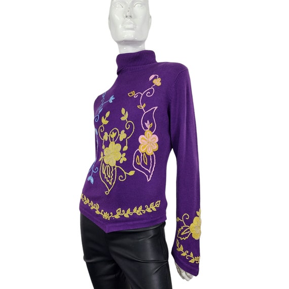 Vintage Cache Purple  Embroidered Sweater Small - image 2