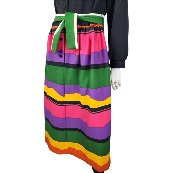 Vintage 70s Dress Black with Color Block Skirt La… - image 7