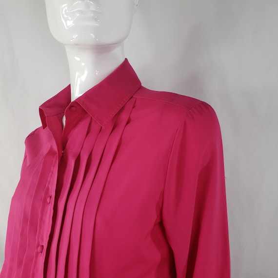 Vintage 70s hot pink blouse front pleats  Small - image 2