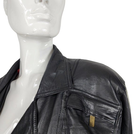 Vintage Black Soft Leather Moto Zippered Jacket S… - image 4