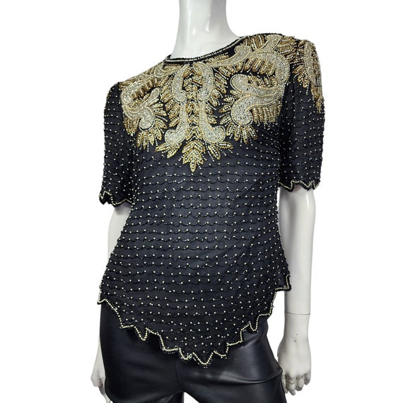 Vintage Kazar Black and Gold Beaded blouse - image 2