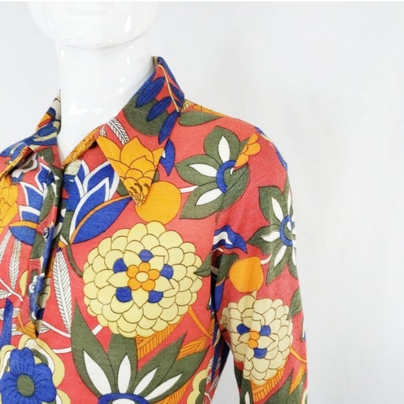 Vintage 60s Floral Flowers Hippie Top S - image 3