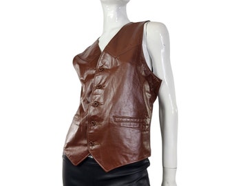 vintage The Leather Shop Débardeur en cuir marron pour homme Petit / 36