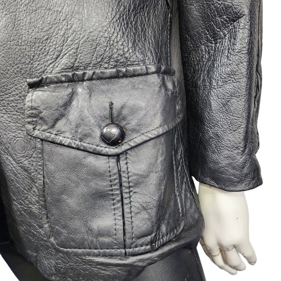 Vintage 70s Black Leather Jacket XS/S - image 9