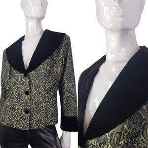 80s ENR Black and Olive Green Velvet Blazer Medium image 1