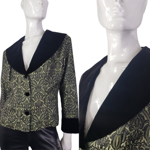 80s ENR Black and Olive Green Velvet Blazer Medium - image 1