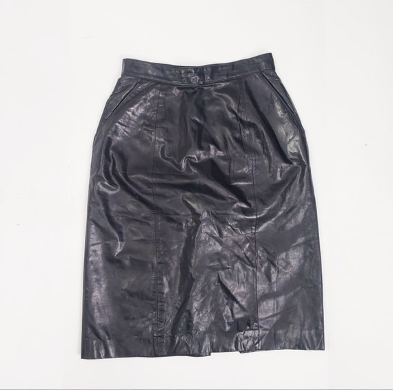 Vintage 80s Black Genuine High Waisted  Leather P… - image 2