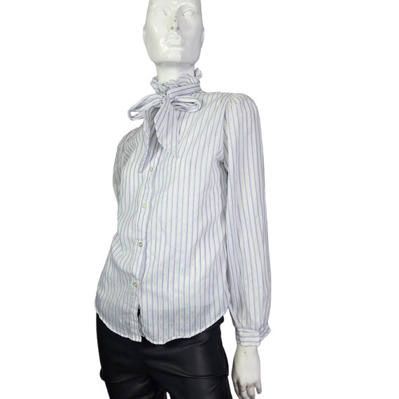 トップス vintage leaf stripe sheer bow tie blouse Amazon.com: Women's Bow Tie Collar Embroidery Chiffon Blouse