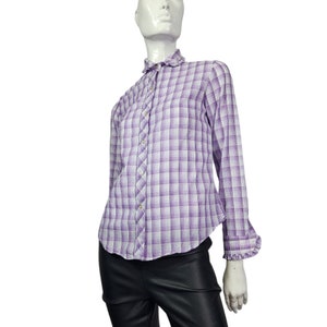 Vintage 70s Plaid Shirt with Ruffled Collar and Cuffs Small