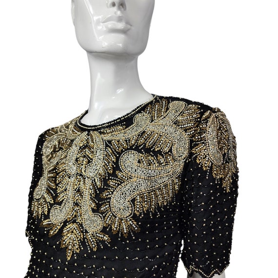 Vintage Kazar Black and Gold Beaded blouse - image 3