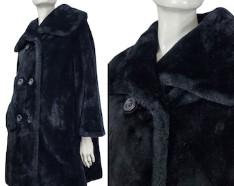 Vintage 60s Black Plush Coat Large