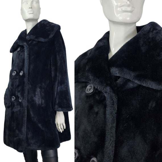 Vintage 60s Black Plush Coat Large