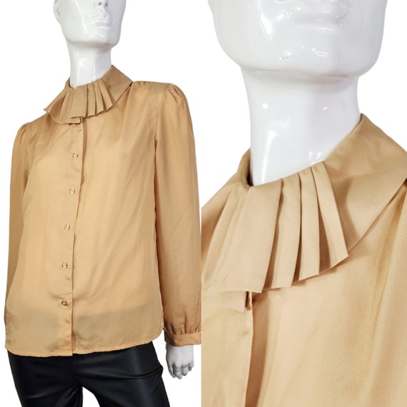 Vintage 80s Jack Winter Tan Blouse Medium - image 1