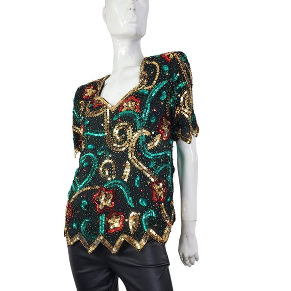 Vintage90s Laurence Kazar  Festive Sequins Beaded… - image 1