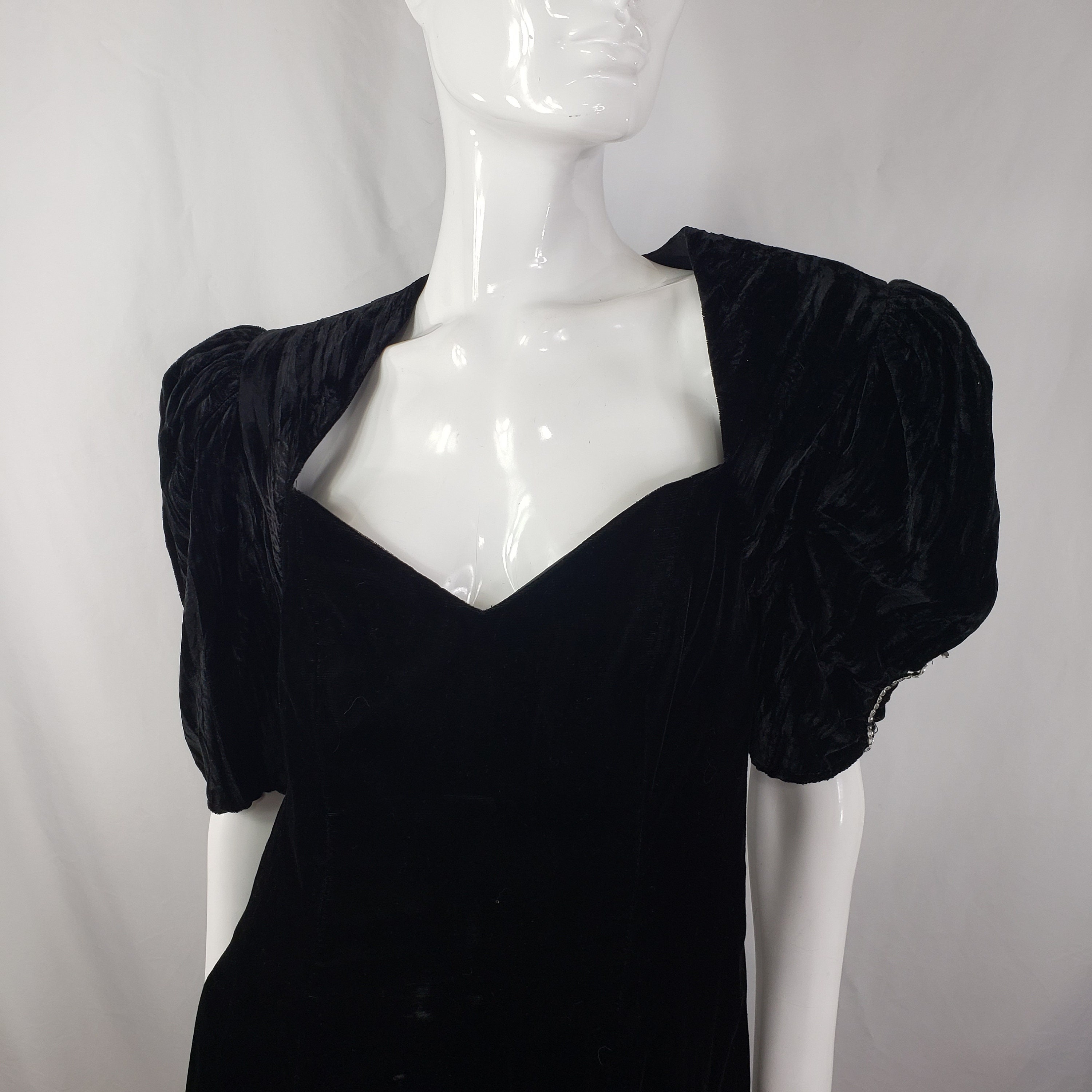 Vintage 80s Black Velvet Zum Zum Dress Puff Sleeves S/M - Etsy
