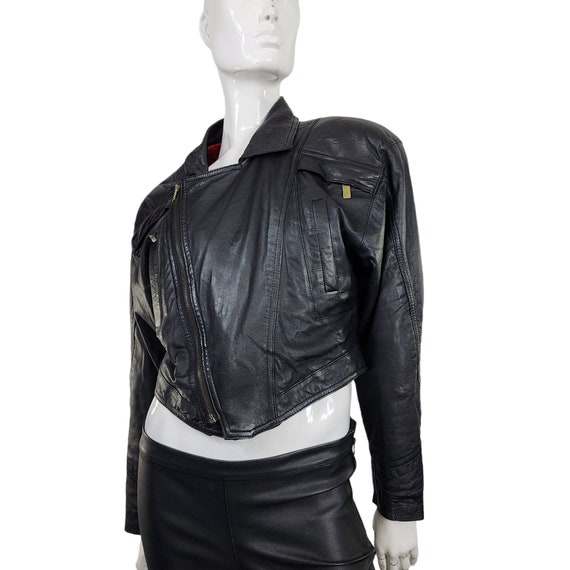 Vintage Black Soft Leather Moto Zippered Jacket S… - image 1
