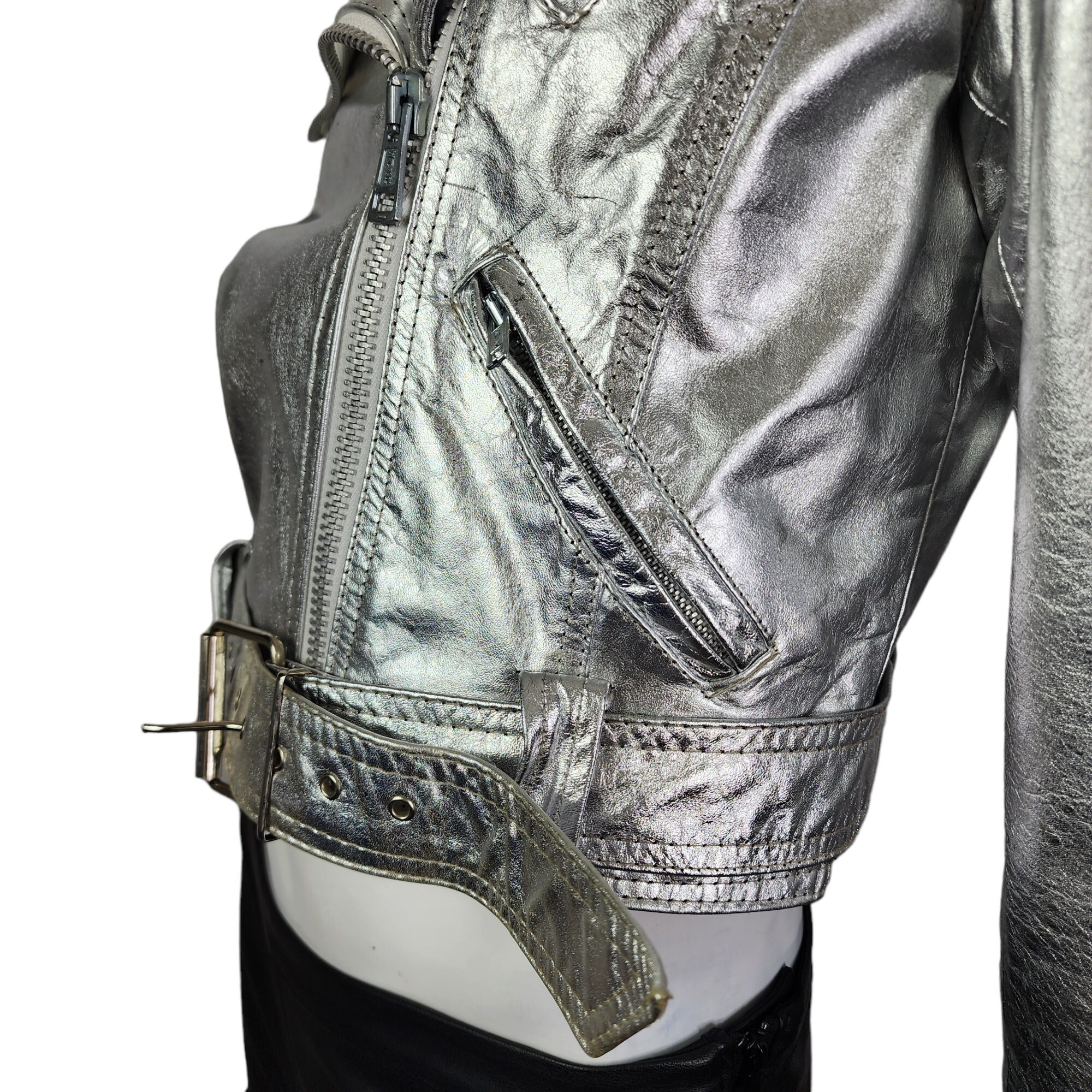 Vintage Rare 90s Cuir Classique IOU Silver Metallic Leather