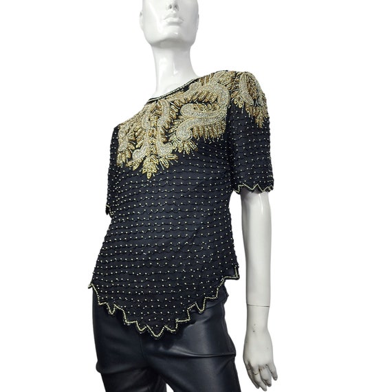 Vintage Kazar Black and Gold Beaded blouse - image 1