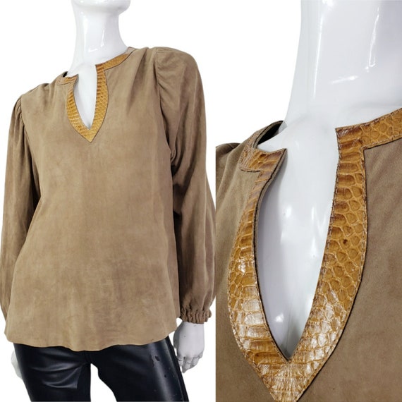 Vintage Glen Arthur Tan Leather Suede Shirt S - image 1