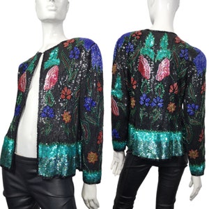 Vintage Sequined Colorful Evening Jacket Blazer S/M