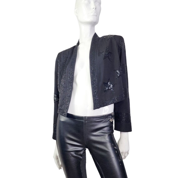 Vintage Marc D'Arcy Black Wool Beaded Star Blazer… - image 1