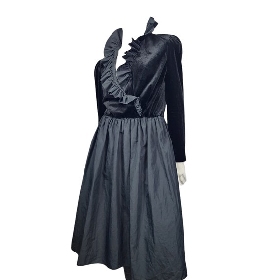 Vintage Black Ruffled Velvet Dress - image 2