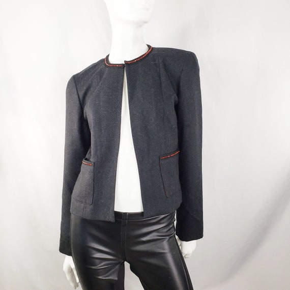 Vintage Gray Wool Blazer with Red Crystal Trim Sm… - image 1