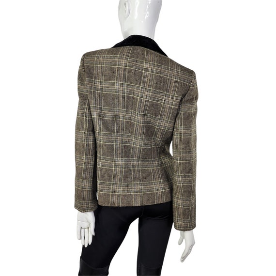 Vintage Plaid Blazer with Black Velvet Collar Kas… - image 5