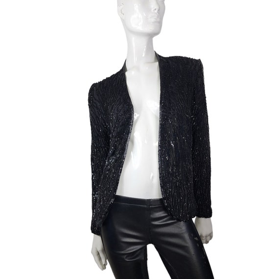 Vintage Black Beaded Blazer Jacket - image 2