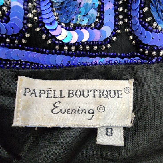 Vintage 90s blue beaded sequin jacket Papell Bout… - image 7