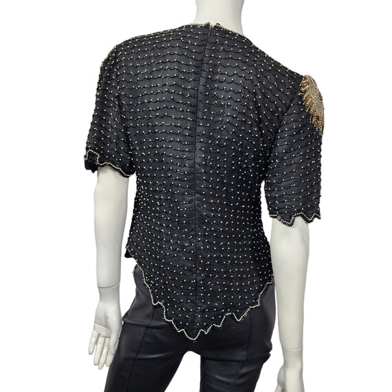 Vintage Kazar Black and Gold Beaded blouse - image 4