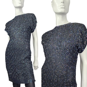 Vintage Laurence Kazar Schwarzes Perlenkleid Klein