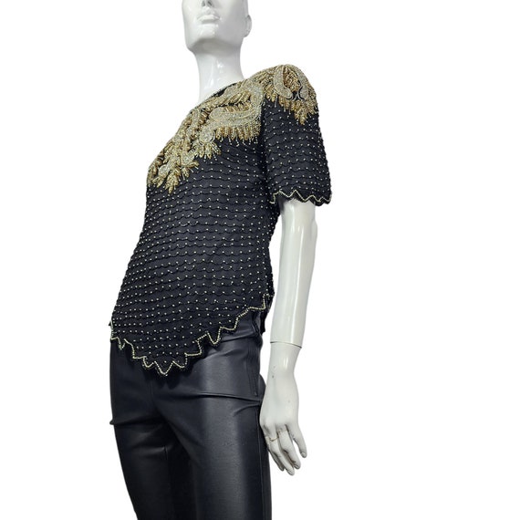 Vintage Kazar Black and Gold Beaded blouse - image 8