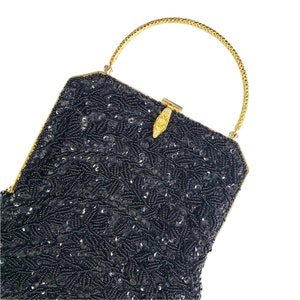 Vintage Black Beaded Handbag with a Gold Metal Frame
