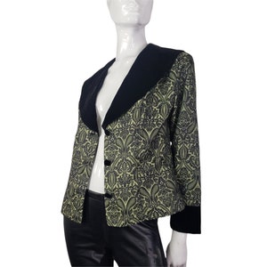 80s ENR Black and Olive Green Velvet Blazer Medium image 5