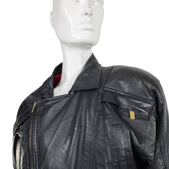 Vintage Black Soft Leather Moto Zippered Jacket S… - image 9