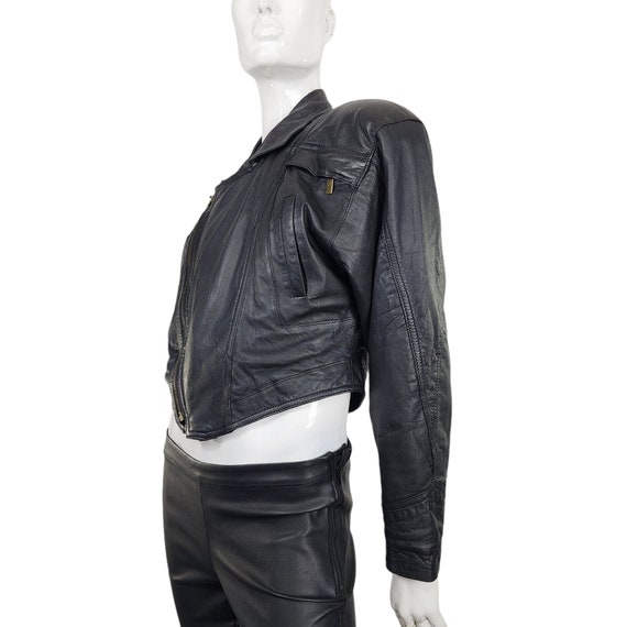 Vintage Black Soft Leather Moto Zippered Jacket S… - image 5
