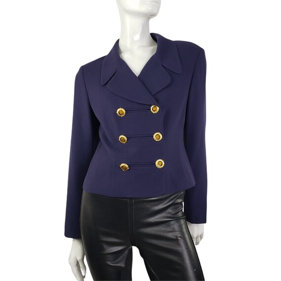 Vintage TAHARI Navy Blue Wool Blazer M - image 10